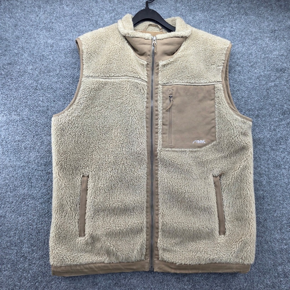 Mountain Khakis Mens Sherpa Fleece Full Zip Vest Tan Khaki Relaxed Fit Medium